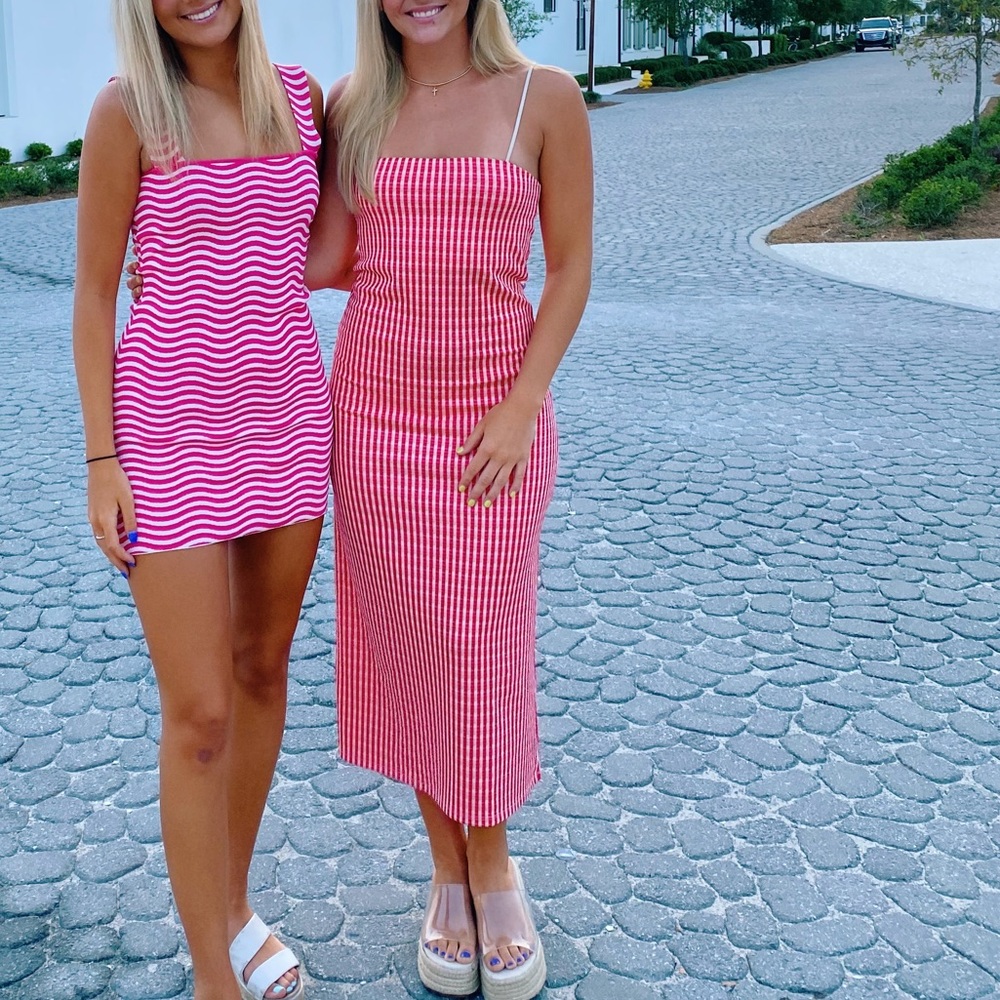 Zara Size Small Red Pink White Striped Dress Maxi❤️